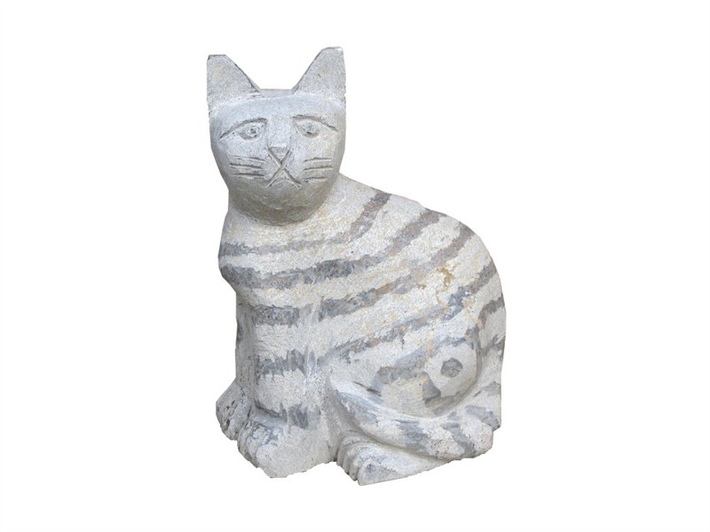 Kalksteinfigur Katze blau – sitzend – 20×12×30 cm