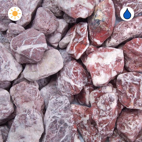 Marmorzierkies Royal-Rot - Körnung 25-50 mm in PE Sack a 25 kg Marmorzierkies Royal-Rot - Körnung 25-50 mm in PE Sack a 25 kg