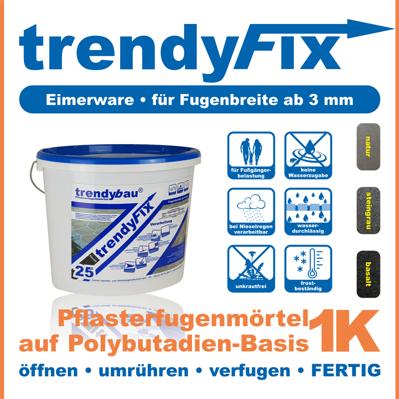 Trendy FIX, 1K Pflasterfugenmörtel, Farbe basalt, 24 kg Sand und