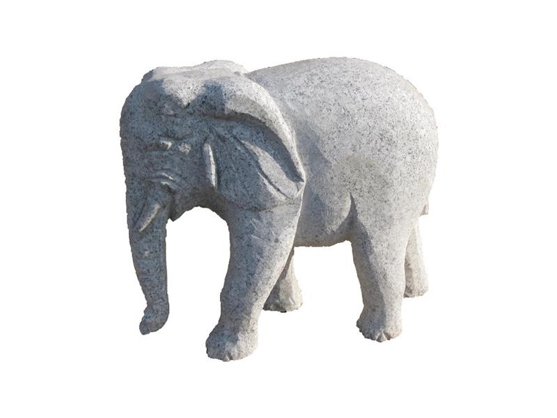 Elefant aus Granit hellgrau, RÜSSEL UNTEN, Länge ca. 15 cm