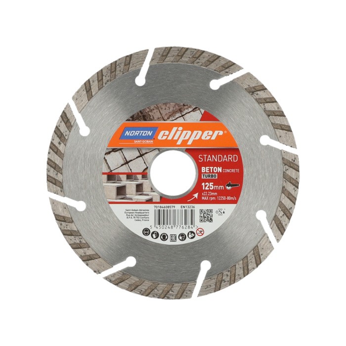 Norton Clipper Diamant-Trennscheibe STANDARD Beton Turbo – 125 mm x 22,23 mm