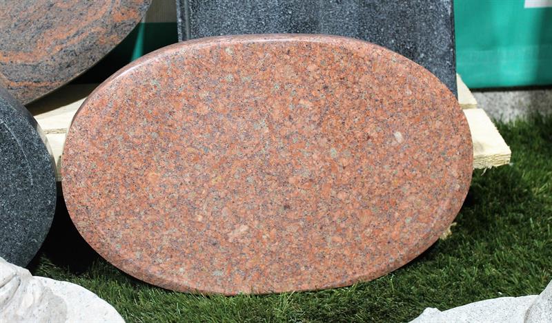 Granit Grabstein Oval rot – poliert – 40x25x4,5 cm