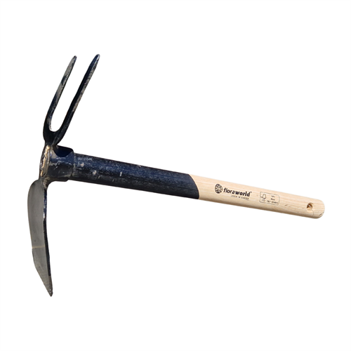 Doppelhacke aus Stahl – 2 Zinken & Blatt – 45 cm – ideal für Hochbeet