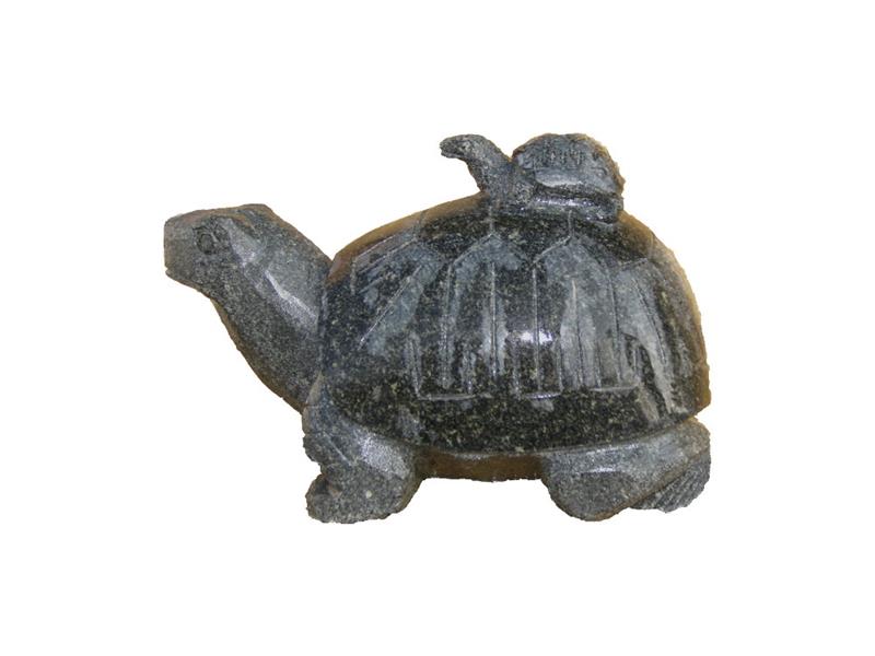 Granitfigur Schildkröte mit Baby – dunkelgrau – 30×21×19 cm